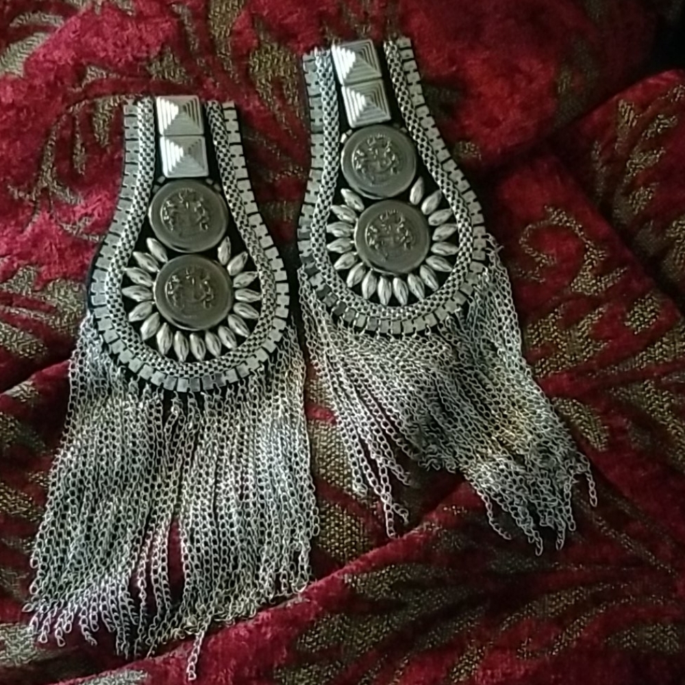 Two Handmade Silver Chain Shoulder Epaulettes